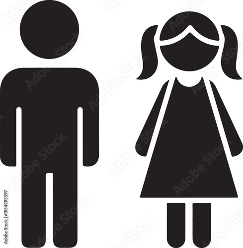 Kids or children black vector icon. Boy and girl symbols.