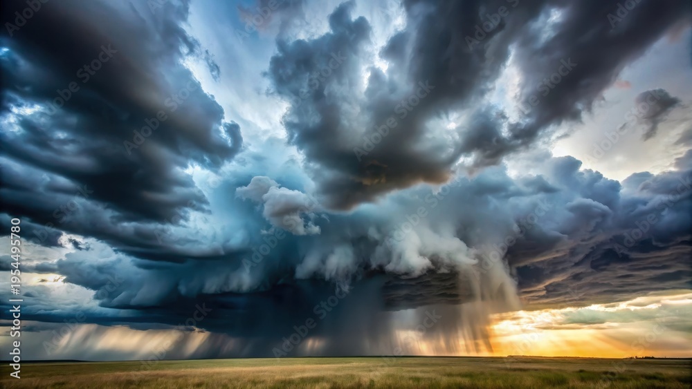 Obraz premium Dark storm clouds gather in the sky with a heavy rain forecast, foreboding weather