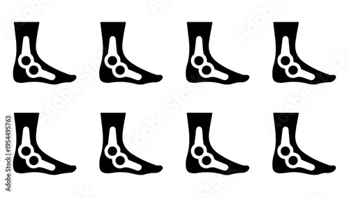 Simple black and white illustrations of human feet bones arranged in a grid