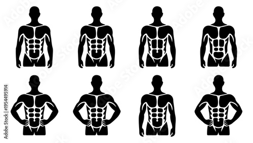 Illustration of male body types showcasing varying levels of muscular definition
