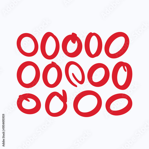 Red hand drawn circles on white background abstract vector illustration isolated on white background.