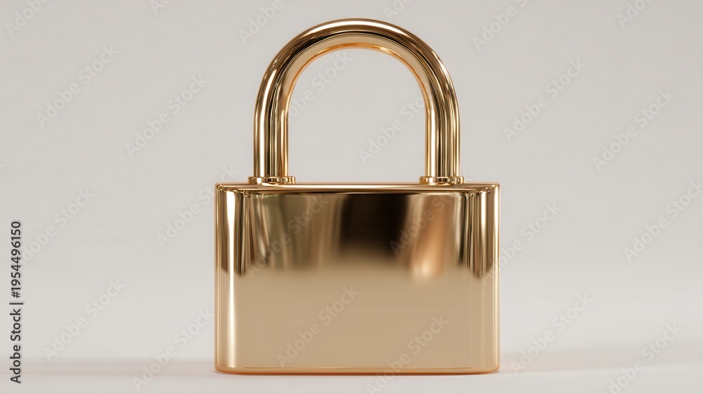 Fototapeta premium Shiny golden padlock with a smooth surface reflecting light on a clean, neutral background for security concepts