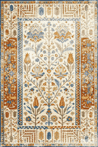 Folk style traditional printed Carpet with trending colors and texture in high resolution
