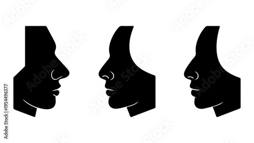 Silhouette profiles of three different noses showcasing variations in shape
