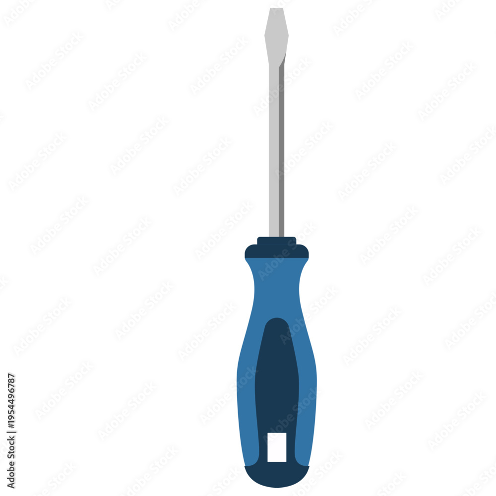 Fototapeta premium Blue flathead screwdriver icon for mechanical work, labor day, construction tools, repair services, skilled trades, professional equipment, assembly work, and technical expertise.