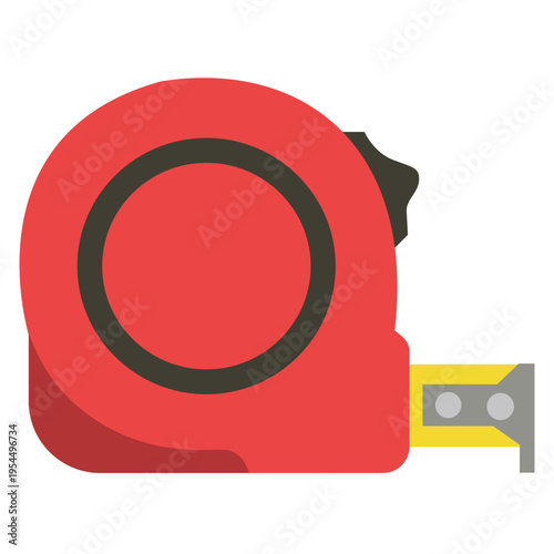 Red tape measure icon for construction measurement, labor day, building tools, precision work, skilled trades, professional equipment, carpentry projects, and accurate measurement skills.