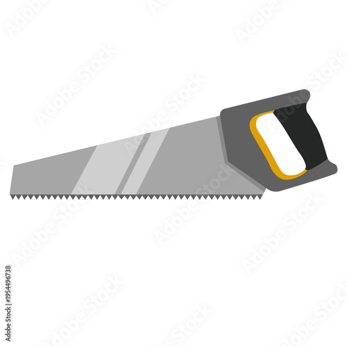 Gray hand saw icon for carpentry work, labor day, construction tools, cutting wood, skilled trades, professional equipment, building projects, and worker craftsmanship.