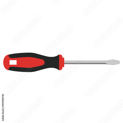 Red screwdriver icon for mechanical work, labor day, construction tools, repair services, skilled trades, professional equipment, assembly work, and technical expertise.