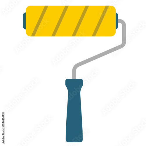Yellow paint roller icon for painting work, labor day, construction tools, home improvement, skilled trades, professional equipment, renovation projects, and decorative craftsmanship.