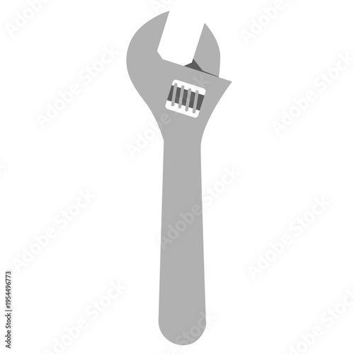 Gray adjustable wrench icon for plumbing work, labor day, construction tools, mechanical repair, skilled trades, professional equipment, industrial applications, and technical expertise.