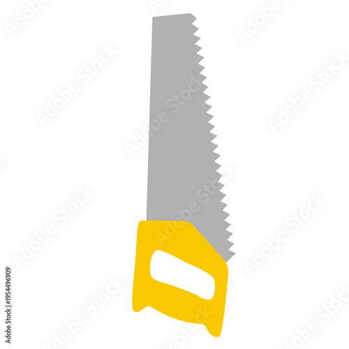 Yellow hand saw icon for construction work, carpentry, labor day, building projects, woodworking, professional tools, skilled trades, or celebrating workers and craftsmanship in industrial settings.
