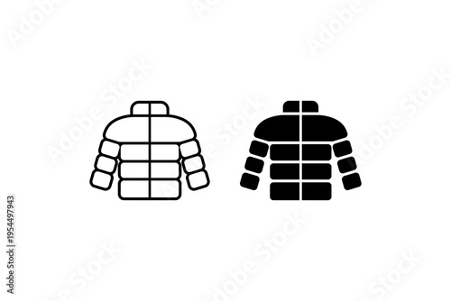 Minimal winter jacket icons outline and solid set