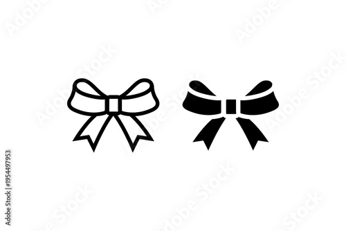Minimal ribbon bow icons outline and solid set