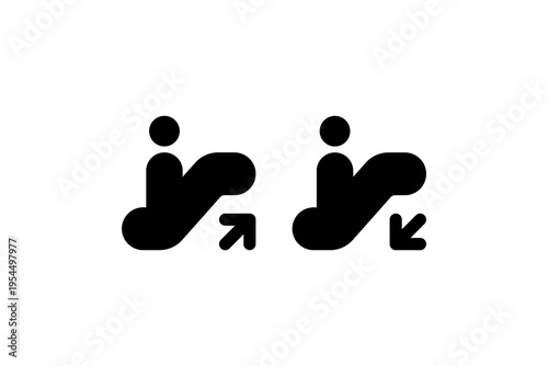 Minimal escalator direction icons outline and solid set