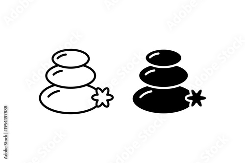 Minimal spa hot stones icons outline and solid set