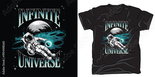 Astronaut floating in infinite universe exploration outer space discovery