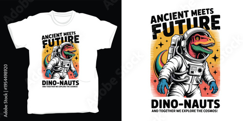 Dinosaur astronaut exploring cosmos ancient future dino exploring space adventure