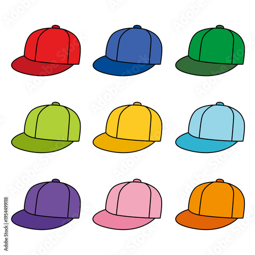 カラフルなキャップセット 帽子アイコン バリエーションイラスト Colorful Cap Set