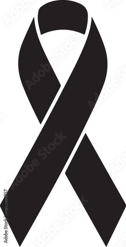 Black ribbon vector illustration isolated on transparent background, awareness symbol graphic