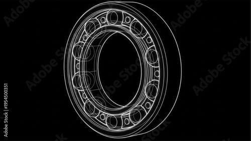 Ball bearing black tech style, glowing mechanical component