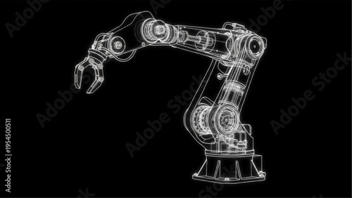 Robotics arm black tech illustration, industrial automation CAD