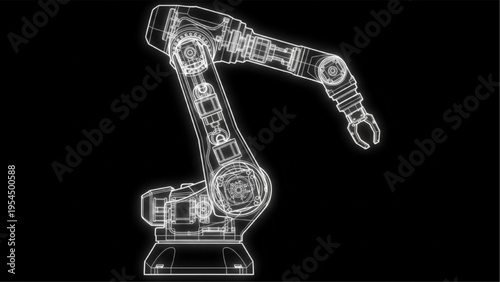 Industrial robot arm black tech, glowing automation engineering