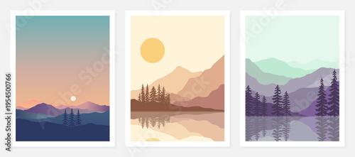 Landscape illustration , nature landscape background.wall art vector.