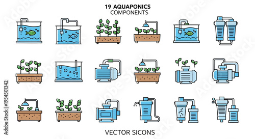 Aquaponics farming system fish and plant sustainable agriculture illustration