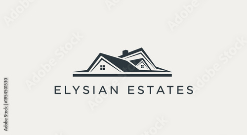 Elysian Estates real estate logo with stylized house roofs.
