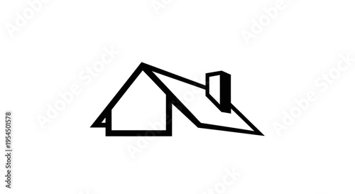 Minimalist Line Art of a House Roof with Chimney.