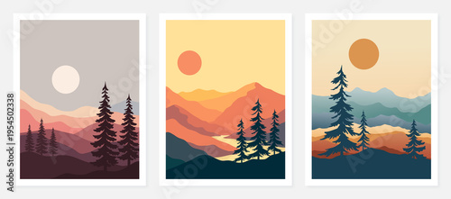 Landscape illustration , nature landscape background.wall art vector.