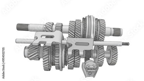Gear transmission assembly, mechanical CAD engineering drawing