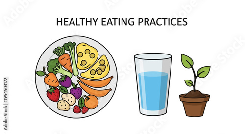 Healthy eating practices nutrition food and hydration concept illustration