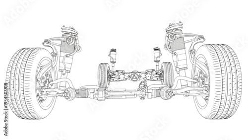 Vehicle suspension system CAD drawing, automotive chassis engineering