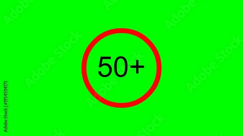 50 plus number badge animation on green screen background