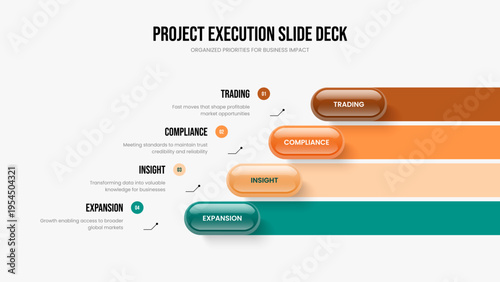 Consulting Launch Four Element Diagram Frame Design. Corporate Performance Slideshow Layout Vector Illustration. Enterprise Strategy 4 Step Infographic Presentation Template.