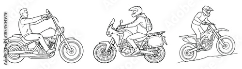 Motorcycle Riders Vector Set - Chopper, Adventure, Dirt Bike Illustration