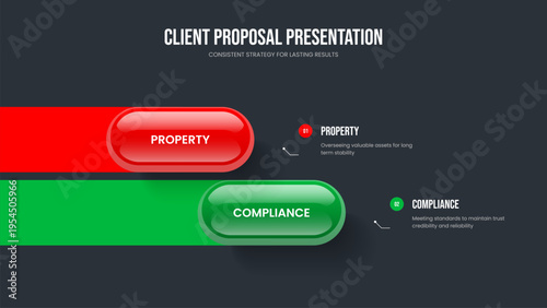 Sales Overview Two Step Diagram Slideshow Design. Financial Portfolio Presentation Layout Vector Illustration. Professional Growth 2 Element Infographic Frame Template.