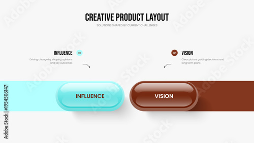 Business Innovation Slide Template Vector Illustration. Company Campaign Two Element Diagram Presentation Layout. Modern Portfolio 2 Step Infographic Slideshow Design.