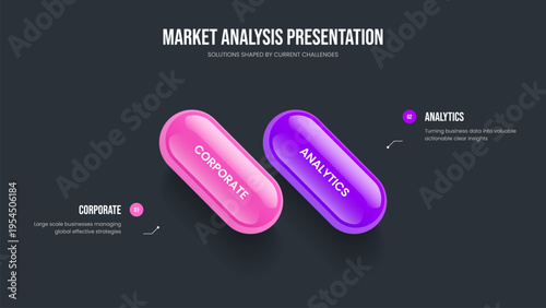 Enterprise Launch Two Element Diagram Slideshow Design. Digital Proposal Slide Layout Vector Illustration. Service Visualization 2 Step Infographic Frame Template.