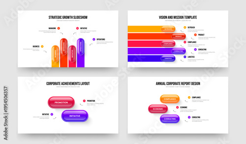 Professional Introduction 4 5 2 3 Step Infographic Presentation Template Bundle. Service Overview Four Five Two Three Option Diagram Slideshow Design Vector Illustration Collection.