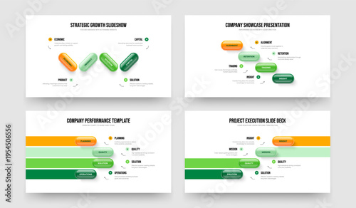 Financial Planning Four Element Diagram Frame Design Vector Illustration Bundle. Product Development 4 Step Infographic Presentation Layout Set.