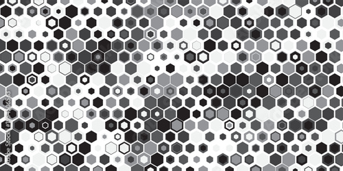 Vector Geometric Halftone Hexagon Shapes Technology Oscillation Wave Abstract Background. Hexagonal Retro Simple Pattern. Minimal 80s Style Dynamic Tech Wallpaper. Eps10