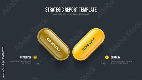 Business Performance Slide Layout Vector Illustration. Advertising Growth 2 Step Diagram Slideshow Design. Product Strategy Two Element Infographic Frame Template.