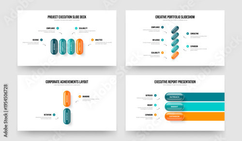 Visual Growth 4 5 2 3 Step Diagram Frame Design Set. Advertising Showcase Four Five Two Three Option Infographic Slide Layout Vector Illustration Collection.
