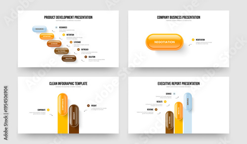 Product Innovation 5 1 2 3 Option Infographic Slide Template Bundle. Project Planning Five One Two Three Element Diagram Frame Layout Vector Illustration Set.