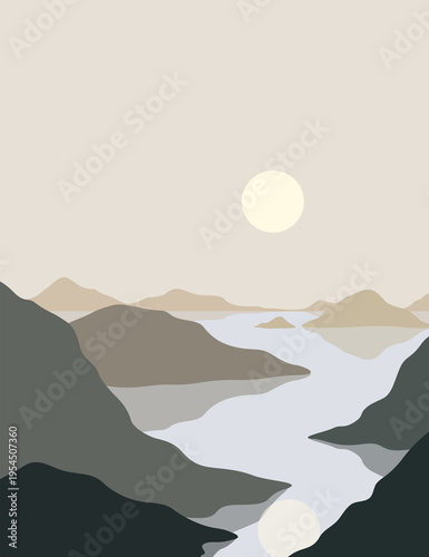 Landscape illustration , nature landscape background.wall art vector.