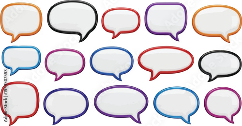 3D colorful glossy chat balloons collection isolated on transparent background