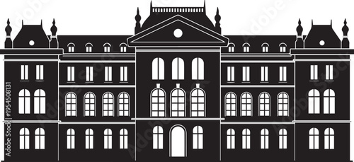 Ornate building facade silhouette illustration for architecture vector