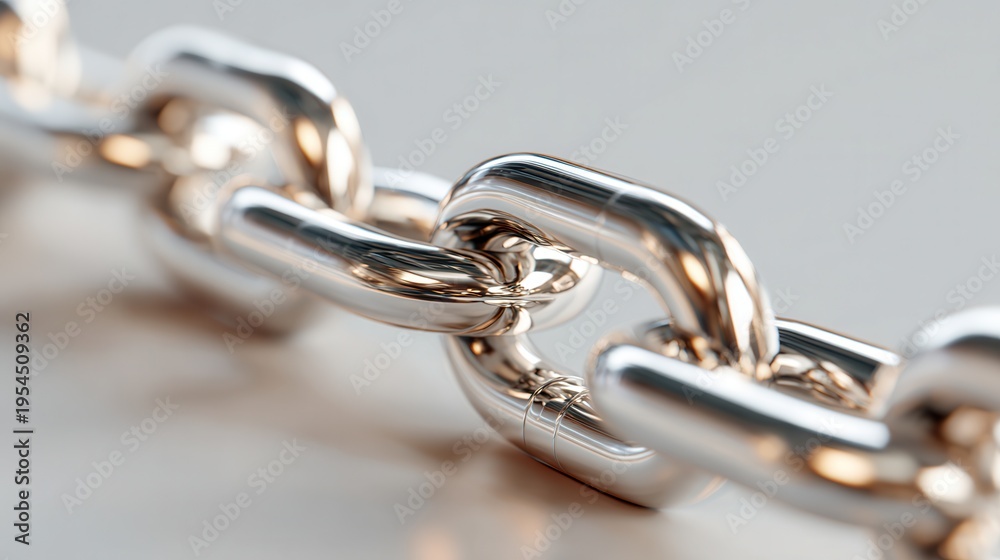 Fototapeta premium Close-Up of Bright Metallic Links in a Steel Chain Showcasing Strong Connections and Durable Industrial Design Elements